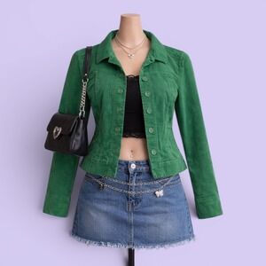 Vintage Y2K Christopher & Banks Emerald Green Corduroy Jacket Women's S Stretch